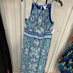 Vibrant Blue and Green Maxi Dress